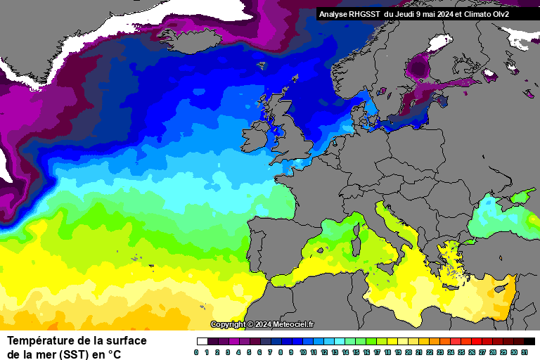 Temprature de la mer (SST) en Europe 